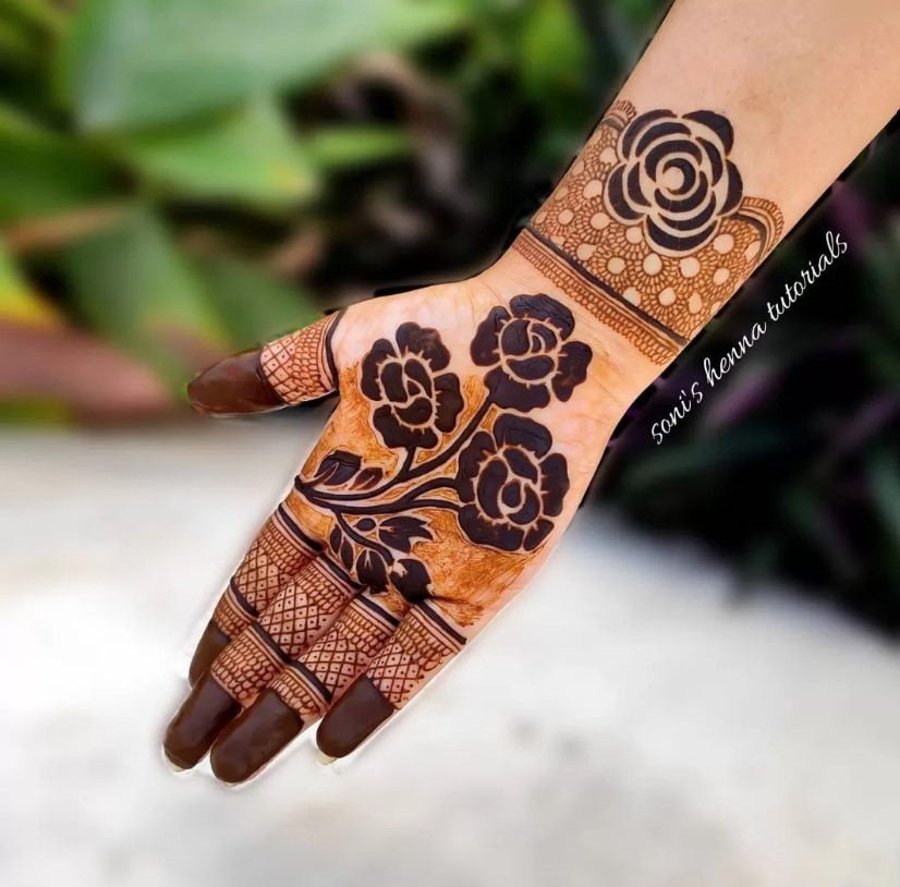 A delicate small aesthetic henna design wrapping around a wrist.